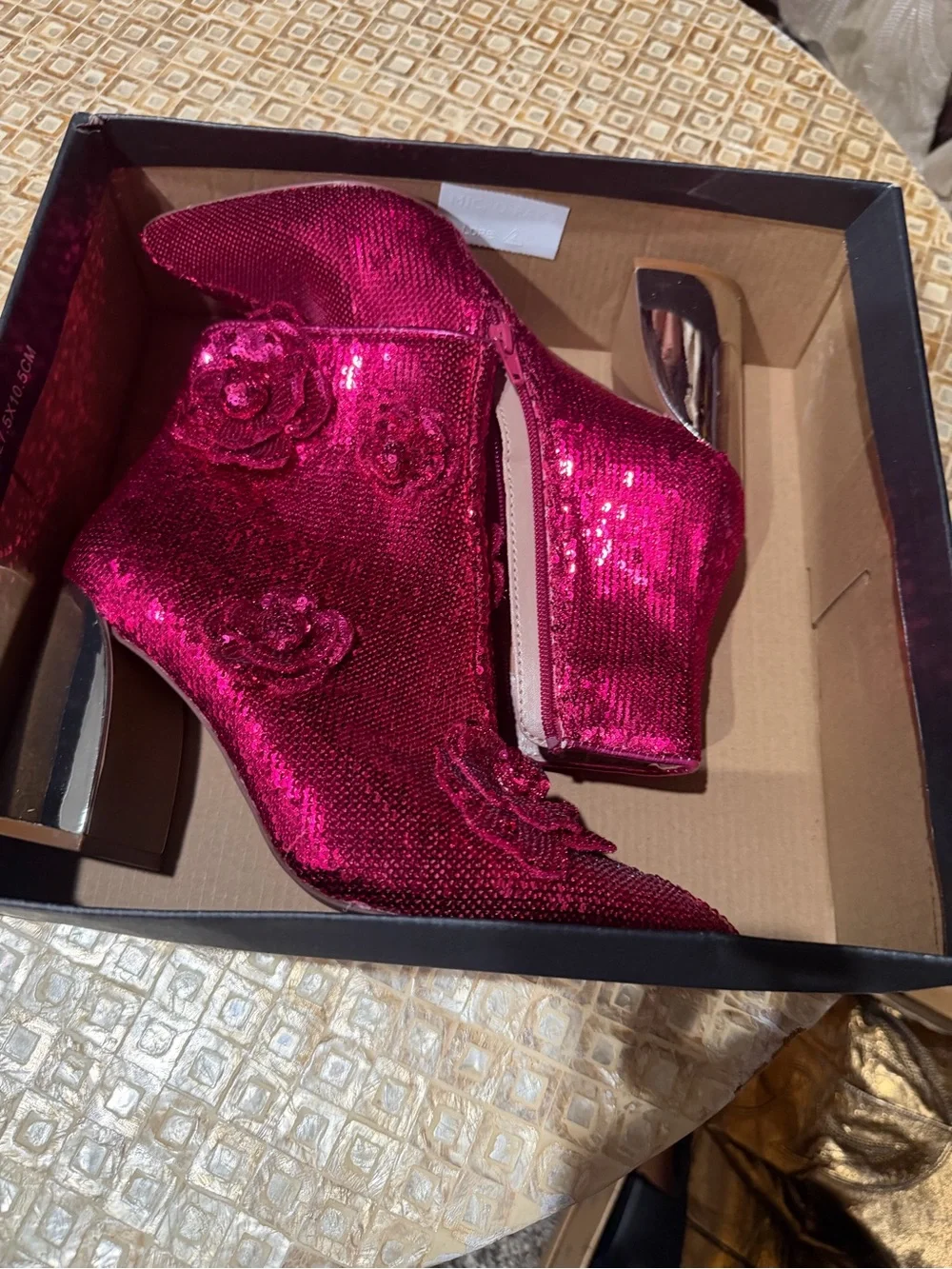 Betsey Johnson Deep Pink Velvet Sequin Floral Ankle Boots